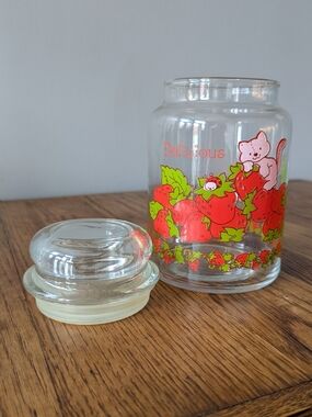 1980 Vintage Strawberry Shortcake Delicious Glass Canister Jar + Lid